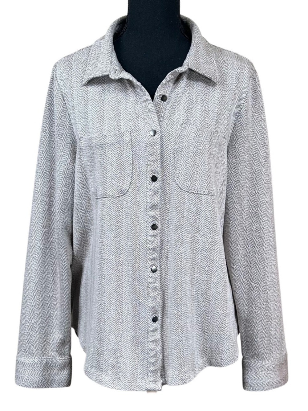 Cable & Gauge Gray Herringbone Button-Up Shirt Shacket Size XL